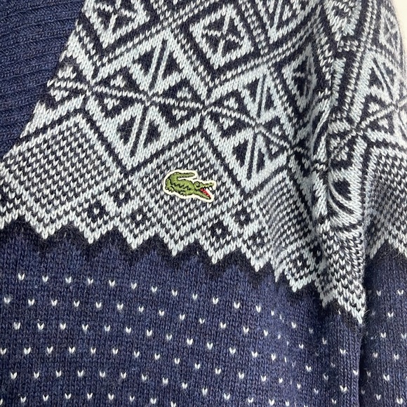 Lacoste Sweater Mens 3 Small Blue Nordic Wool Blend Shawl Collar Knit Pullover - Picture 2 of 6